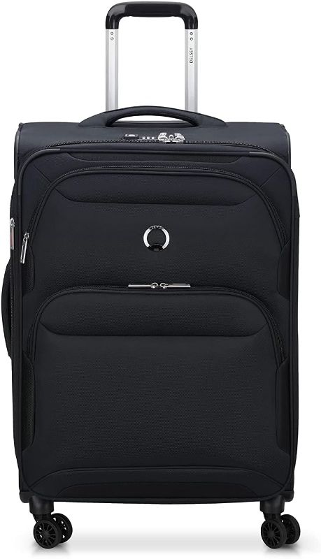 Photo 1 of **USED** DELSEY Paris Sky Max 2.0 Softside Expandable Luggage with Spinner Wheels, Black, Checked-Medium, 24 Inch
