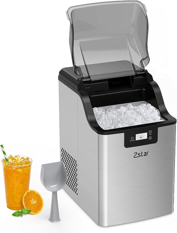 Photo 1 of Nugget Ice Maker, Zstar Countertop Ice Maker, Stainless Steel Pebble Ice Maker, 44LBs/24H, Self-Cleaning and Timer Function, Small Portable Sonic Ice Maker with Ice Basket and Ice Scoop for Home, RV
