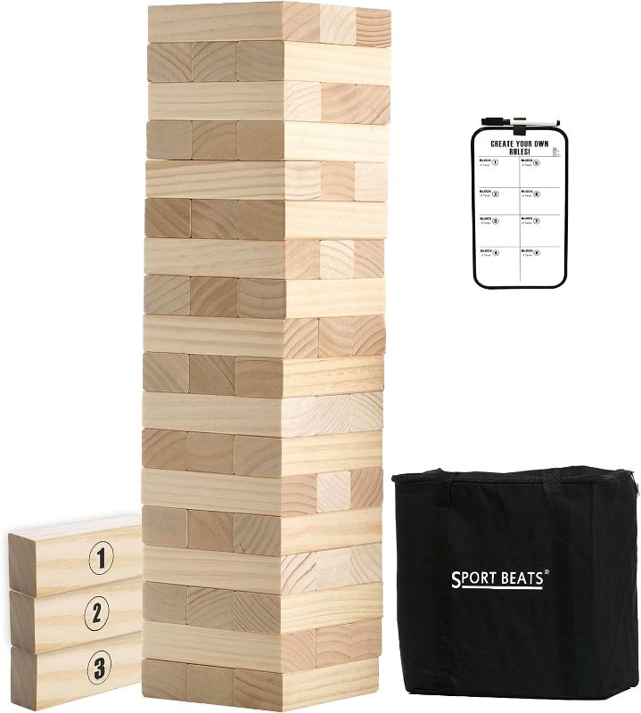 Photo 1 of **INCOMPLETE**SPORT BEATS Large Tower Game Lawn Yard Outdoor Games for Adults and Family Wooden Stacking Games- Includes Rules and Carry Bag-54 Large Blocks
