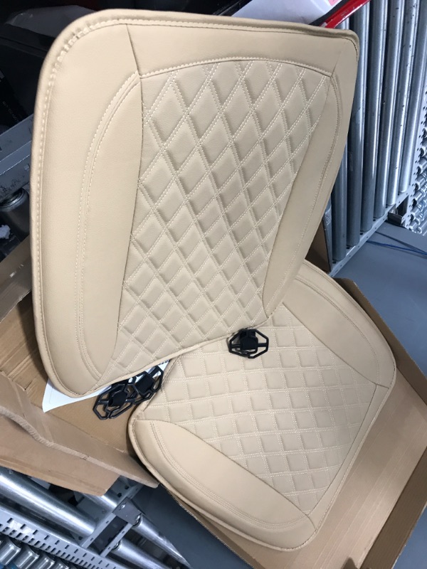 Photo 2 of Motor Trend Car Seat Covers Cushion for Cars Trucks SUV - Diamond Double Stitch Faux Leather Beige Padded with Storage Pockets, Premium Interior Automotive Accessories, 2-Pack