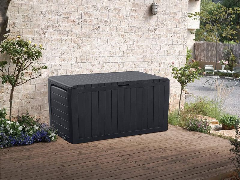 Photo 1 of 100 Gallon Outdoor Deck Box Bench Dark Gray
