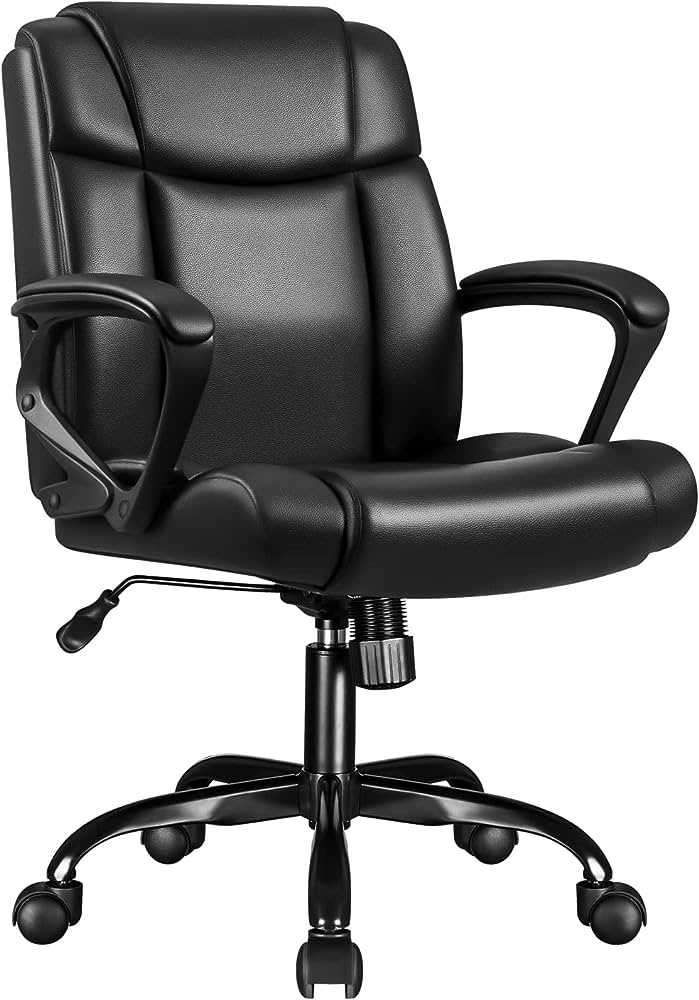 Photo 1 of Furniwell Home Office Chair Mid Back Executive Computer Chair Ergonomic Desk Chair Swivel Adjustable PU Leather Chair with Armrests Lumbar Support (Black)