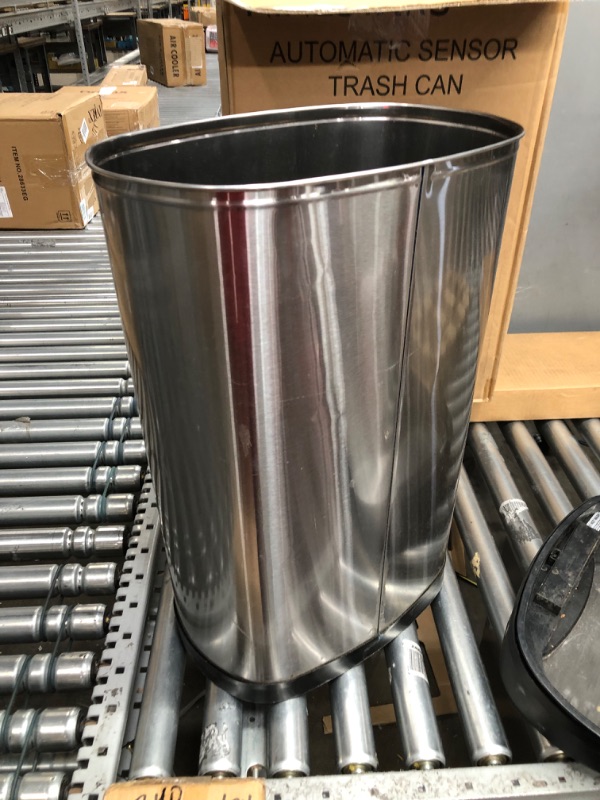 Photo 1 of **MINOR WEAR & TEAR**Ninestars DZT-50-13 Automatic Touchless Motion Sensor Oval Trash Can with Black Top, 13 gallon/50 L, Stainless Steel 13 Gal. 50 L Stainless Steel