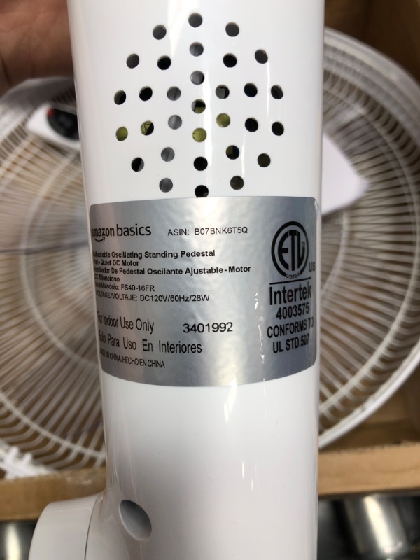 Photo 6 of *(**MISSING BASE***Amazon Basics Oscillating Dual Blade Standing Pedestal Fan with Remote - Quiet DC Motor, 16-Inch