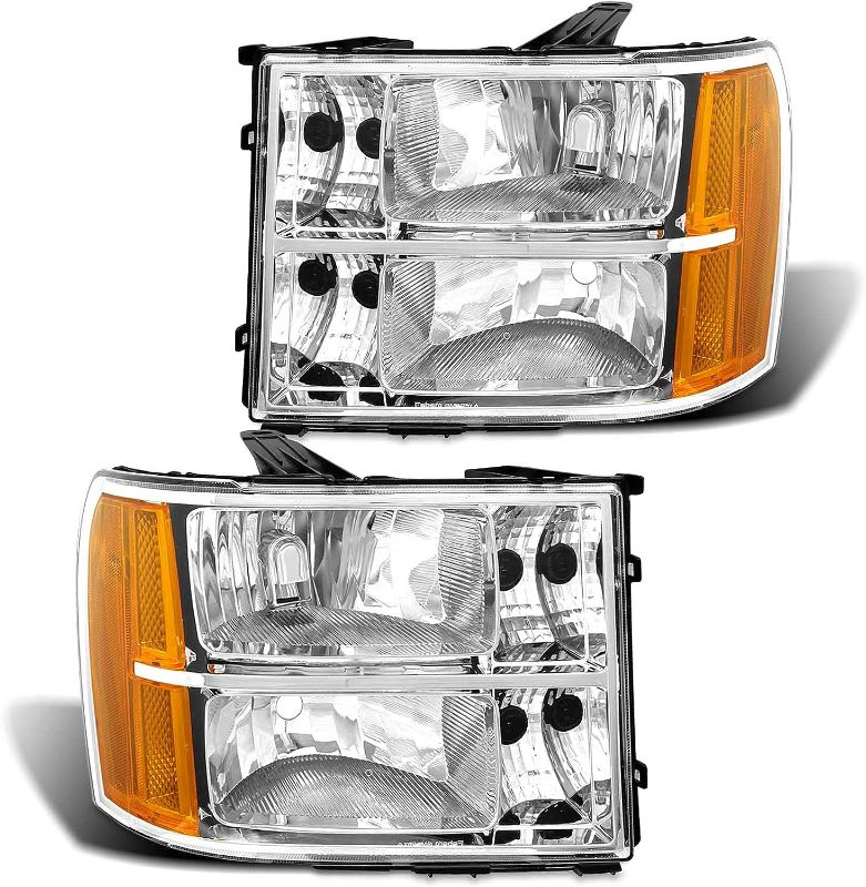 Photo 3 of ADCARLIGHTS for 2007 2008 2009 2010 2011 2012 2013 2014 Sierra Headlight Assembly compatible with 07-13 GMC Sierra 1500/07-14 GMC Sierra 2500HD 3500HD Chrome Housing Headlamp Replacement L+R
