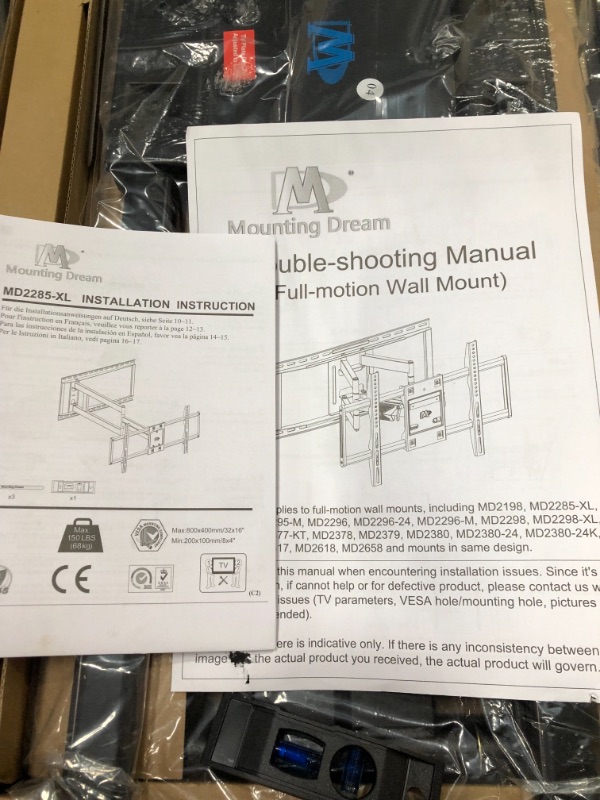 Photo 1 of Mounting Dream Long Arm TV Wall Mount for Most 42-90 Inch TV, 40 Inch Long Extension TV Mount Swivel and Tilt, Full Motion TV Mount Fits Max VESA 800x400mm, 150 lbs. Loading, 16”,18”, 24” Studs