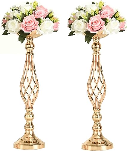 Photo 1 of LANLONG  Metal Gold Candle Holders Road Lead Table Centerpiece Stand Pillar Candlestick for Wedding Candelabra Flowers Vases