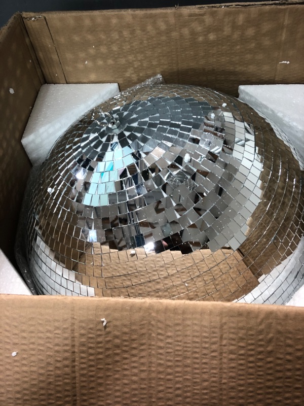 Photo 1 of 20 Inch Large Disco Ball Decorations, 70's 80's 90's Silver Rotating Glass Mirror Ball with Hanging Ring, for Bar DJ Club Stage Lighting Holiday Christmas Party Birthday Wedding Home Business Events