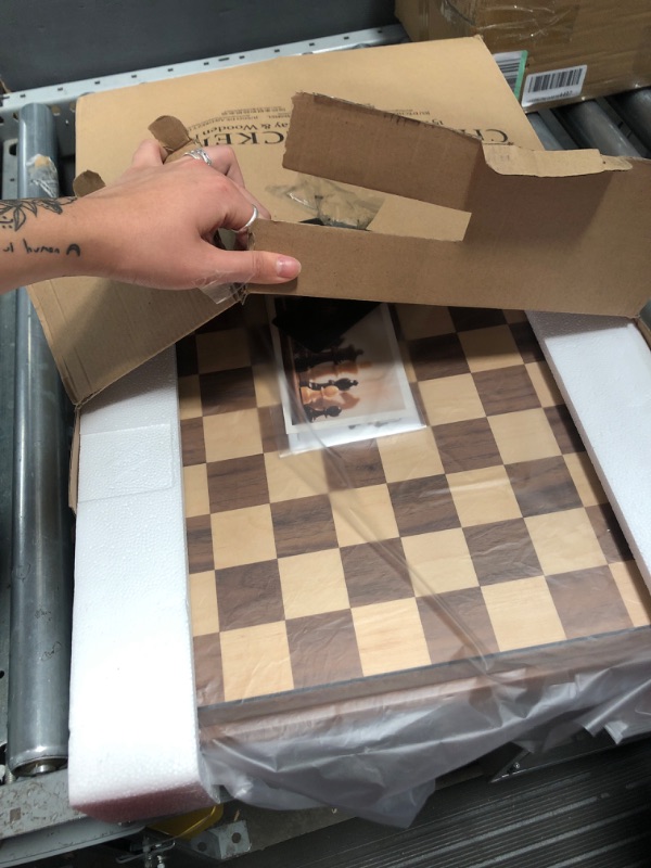 Photo 2 of A&A 15 inch Walnut Wooden Chess Sets w/ Storage Drawer / Triple Weighted Chess Pieces - 3.0 inch King Height/ Walnut Box w/Walnut & Maple Inlay / 2 Extra Queen / Classic 2 in 1 Board Games/ Chess Only Triple Weighted Pieces w/ Walnut Box