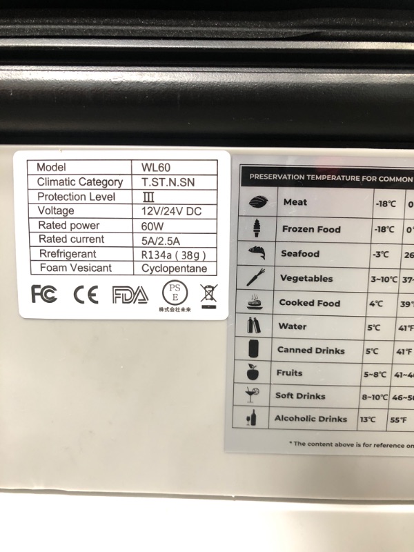 Photo 4 of ***PARTS ONLY***JOYTUTUS 12 Volt Refrigerator, 63 Quart Electric Cooler With 12/24V DC Cord and 110V AC Adapter, -4? to 50?, 60L Portable Freezer Fridge For Car, Camping, Road Trip, Truck, Van, Boat, Outdoor and Home WL60(63Quart)