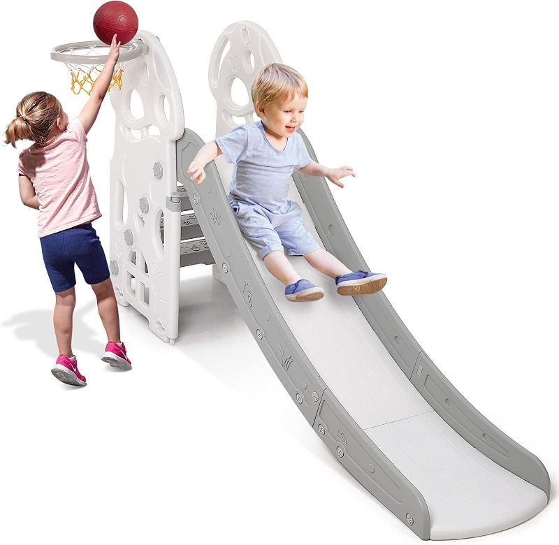 Photo 1 of 
Toddler Slide, Ronipic 3 in 1 Slide for Kids, Freestanding Game Slide with Extra Long Slipping Slope and Basketball Hoop, Kids Slide Climber Set for Indoor...