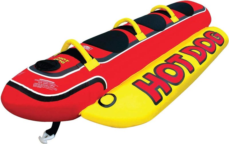 Photo 1 of 
Airhead Hot Dog Towable | 1-3 Rider Tube for boating and Water Sports, Neoprene Seat Pads, Double-Stitched Full Nylon Cover, and Boston Valve for Convenient