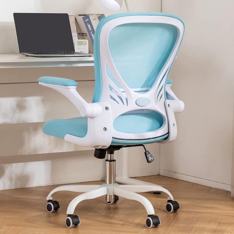 Photo 1 of Silybon Office Chair Mid Back Swivel Desk Chair with Flip-up Arms, Breathable Mesh Computer Chair, Lumbar Support Task Chair with Wheels, Height Adjustable