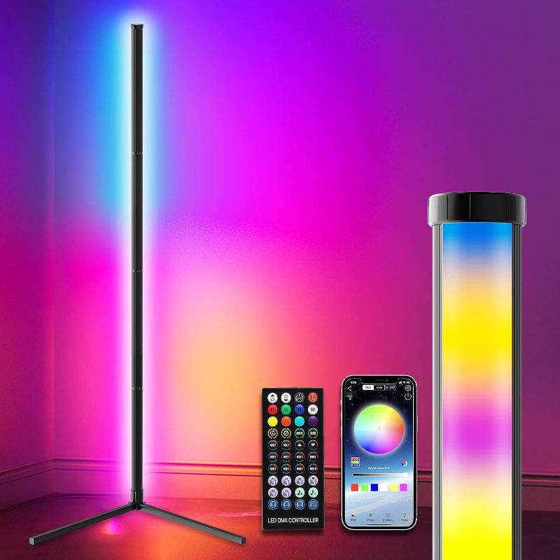 Photo 1 of 
LED Corner Floor Lamp for Living Room, 63.5" Adjustable RGB Color Changing Lamp with Remote and App Control, Dimmable LED Modern Floor Lamp for 