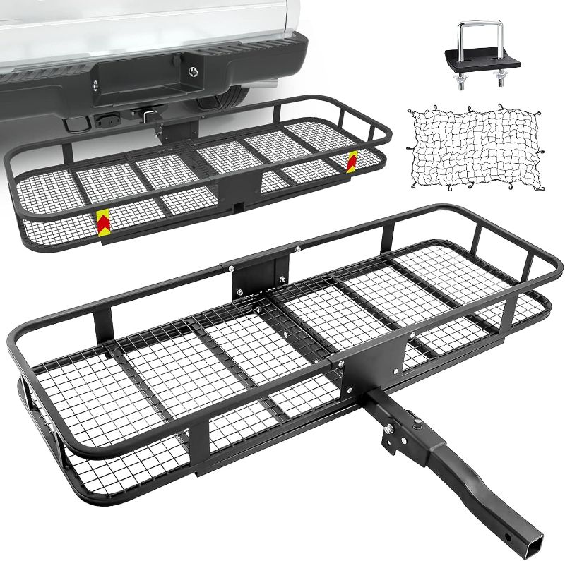 Photo 1 of 
Hitch Mount Cargo Carrier with Cargo Net and Anti-Rattle Stabilizer 60" x 21" x 6" Folding Cargo Basket with 500 LB Max Capacity Fits