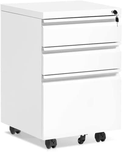 Photo 1 of 
White File Cabinet, 3 Drawer Mobile File Cabinet with Lock and Wheels, Under Desk Metal Filing Cabinet for Office?Lockable Rolling Cabinet with 