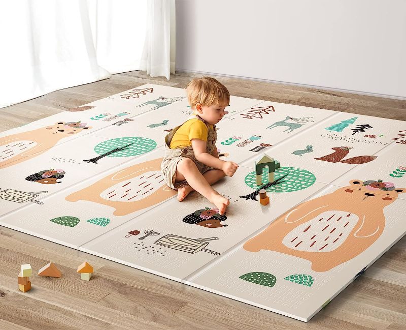 Photo 1 of ** PICTURE MIGHT NOT MATCH IMAGE UANLAUO Foldable Baby Play Mat, Extra Large Waterproof Activity Playmats for Babies,Toddlers, Infants, Play & Tummy Time, Foam Baby Mat for Floor with Travel Bag (Bear(79x71x0.4inch))