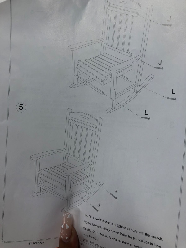 Photo 2 of *MISSING HARDWARE**POLYDUN Rocking Chair, All Weather Resistant Outdoor Indoor Plastic Patio Rocker Chair, Comfortable and Durable, Easy to Maintain for Backyard, Porch, Lawn, Fire Pit, Garden and Indoor (Black) 1 Black