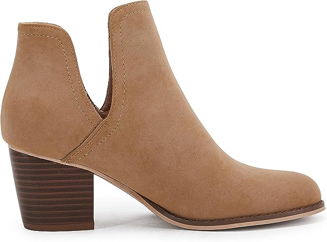 Photo 1 of Womens Cutout Chelsea Ankle Boots Slip On Pointed Toe Stacked Chunky Block Heel Booties
