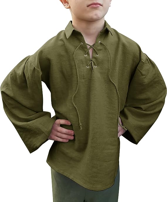 Photo 1 of Bbalizko Boys Medieval Pirate Shirt Kids Renaissance Lace up Halloween Scottish Jacobite Ghillie Costume Tops
