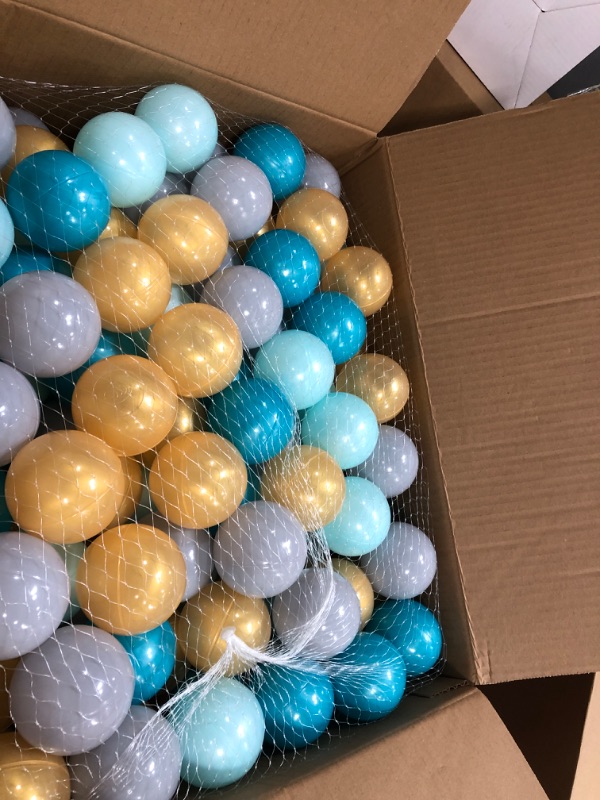 Photo 2 of Ball Pit Balls 150 Count for Kids 4 Vibrant Colors - Non-Toxic Crush Proof Soft Plastic Play Balls for Toddler Ball Pits Play & Playpen & Pool Tent Party Favors Summer Water Bath Toy 150 pcs F*Gold-gray&blue