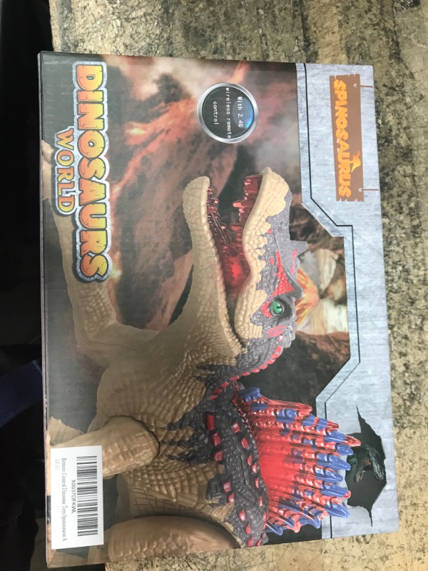 Photo 2 of Remote Control Dinosaur Toys for Kids 3-5 5-7 Years Boys, Rechargeable Electronic 2.4G RC Walking Robot Dino Spinosaurus Toys, Roars & LED Light Up Girls Birthday Khaki