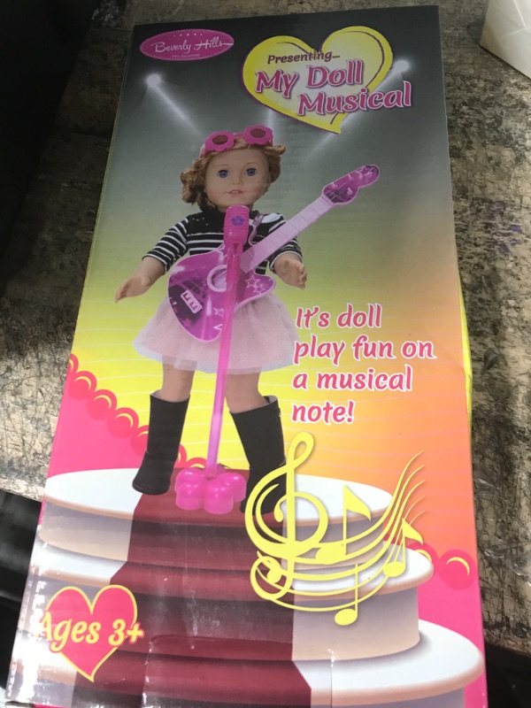 Photo 1 of Beverly Hills Doll Collection Guitar Rock N Roll Musical Performance Pretend Playset with Microphone, Personalized Rock-Star Musician Stickers and Sunglasses for 18 Inch Dolls Rock N Roll set