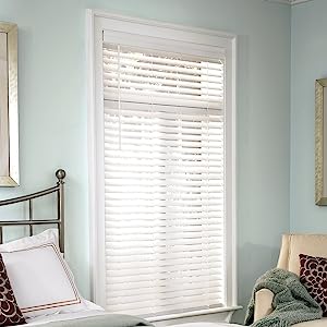 Photo 1 of 2-inch Faux Wood Cordless Room Darkening Blinds for Windows - Starting at $19.97 - (Over 500 Add'l Custom Sizes) Faux Wood Blinds, Window Blinds Cordless, White - 22.25" W x 60" H
