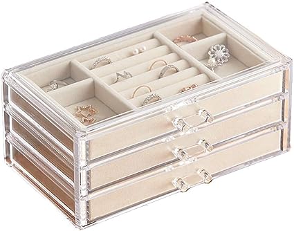 Photo 1 of * see images for damage * 
HerFav Acrylic Jewelry Organizer Box with 3 Drawers