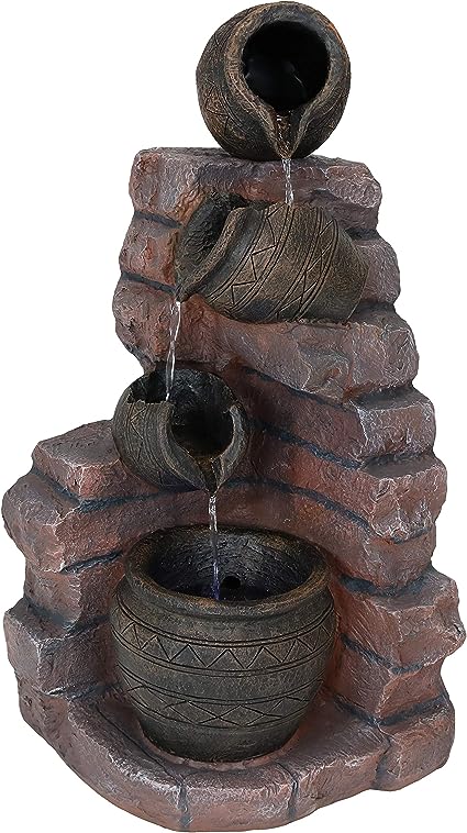 Photo 1 of *USED* STOCK PHOTO* Sunnydaze Crumbling Bricks and Pots 27-Inch Solar Fountain with LED Lights and Battery-Powered Backup - Submersible Pump
