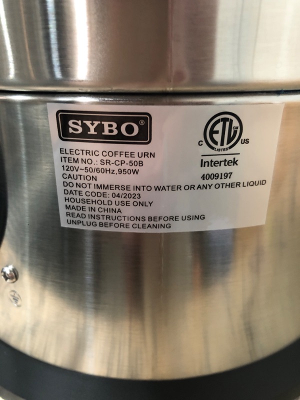 Photo 1 of SYBO 2022 Upgrade Commercial Grade Stainless Steel Percolate Coffee Maker Hot Water Urn for Catering, 30-Cup, 3.5L, Metallic
