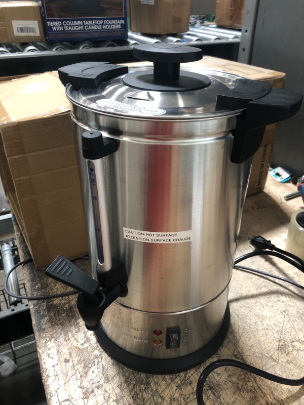 Photo 1 of SYBO 2022 Upgrade Commercial Grade Stainless Steel Percolate Coffee Maker Hot Water Urn for Catering, 30-Cup, 3.5L, Metallic
