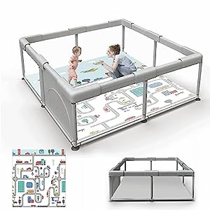 Photo 1 of Baby Playpen Baby Playard, Playpen for Babies and Toddlers with Gate, 50x50 Baby Fence, Sturdy Safety Playpen, Indoor & Outdoor Kids Activity Center?with Mat?
