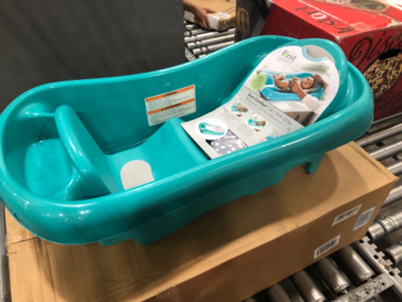 Photo 1 of The First Years Adjustable 3-in-1 Baby Bath Tub - Convertible Baby Bath Seat for Infants to Toddlers - Includes Detachable Infant Bath Sling - Aqua - Ages 0 to 9 Months Deluxe Tub Teal