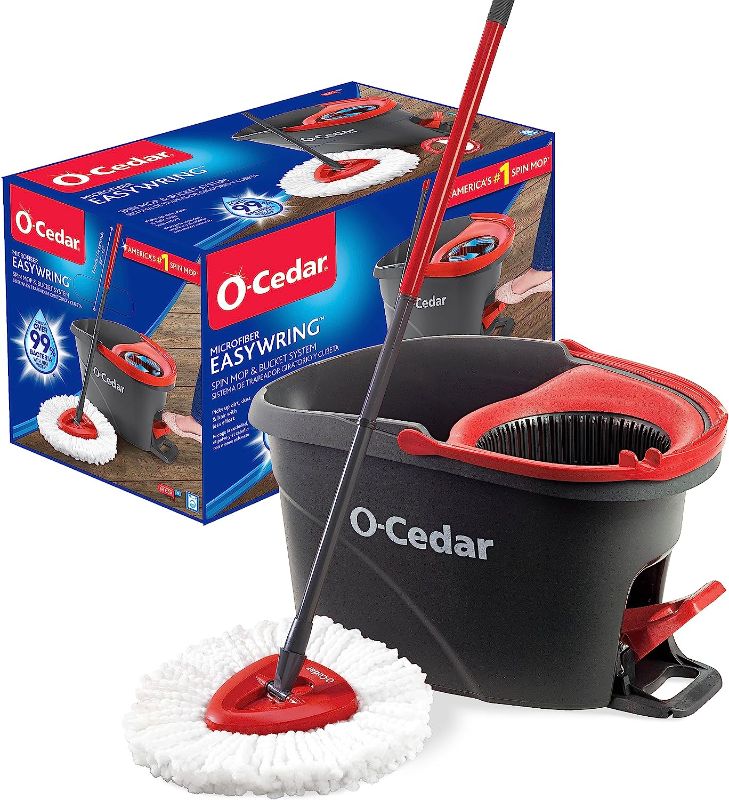 Photo 1 of **MINOR WEAR & TEAR**O-Cedar EasyWring Microfiber Spin Mop, Bucket Floor Cleaning System, Red, Gray
