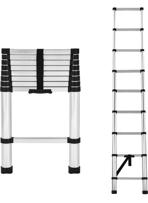 Photo 2 of 8.5FT Telescopic Ladder Foldable Telescoping Extension Ladder Loft Ladder 330lb Load EN131, 2.6M Stainless Steel Telescoping Ladder for Cleaning Gutter, Housework