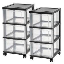 Photo 1 of **MINOR WEAR & TEAR**IRIS USA 3 Drawer Plastic Clear Narrow Storage Drawer Cart with Removable Wheels Black/Natural, 2 Pack 3 Drawer Slim - 2 Pack Black