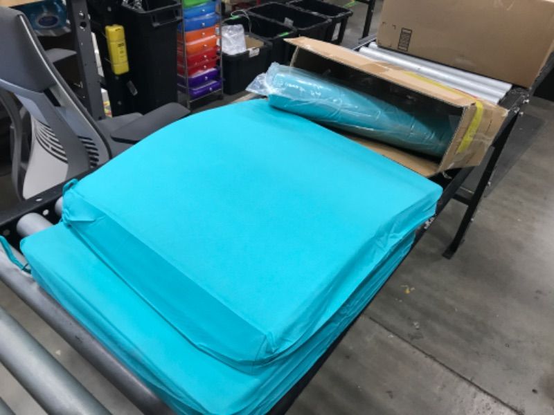 Photo 2 of ***INCLUDES 3 ONLY***
EAIMi Outdoor Chair Cushions for Patio Furniture - Square Corner Patio Cushions for Outdoor Furniture- Waterproof Indoor Chair Cushions for Dinning Chairs, 18.5" X 16" X 3", Teal
