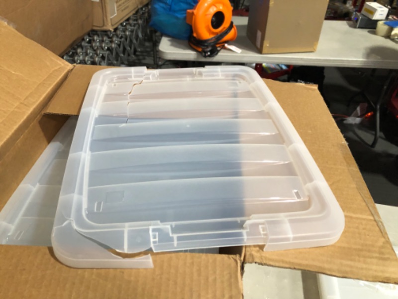 Photo 8 of ***MAJOR DAMAGE - FOR PARTS - NONFUNCTIONAL***
IRIS USA 32 Qt. Plastic Storage Bin Tote Organizing Container with Durable Lid and Secure 6 Pack, Crystal Clear