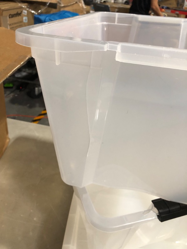 Photo 4 of ***MAJOR DAMAGE - FOR PARTS - NONFUNCTIONAL***
IRIS USA 32 Qt. Plastic Storage Bin Tote Organizing Container with Durable Lid and Secure 6 Pack, Crystal Clear