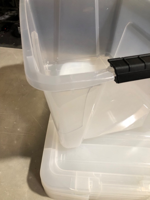 Photo 3 of ***MAJOR DAMAGE - FOR PARTS - NONFUNCTIONAL***
IRIS USA 32 Qt. Plastic Storage Bin Tote Organizing Container with Durable Lid and Secure 6 Pack, Crystal Clear