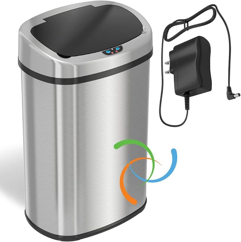 Photo 1 of 13 gallon oval stainless steel automatic sensor touchless trash can