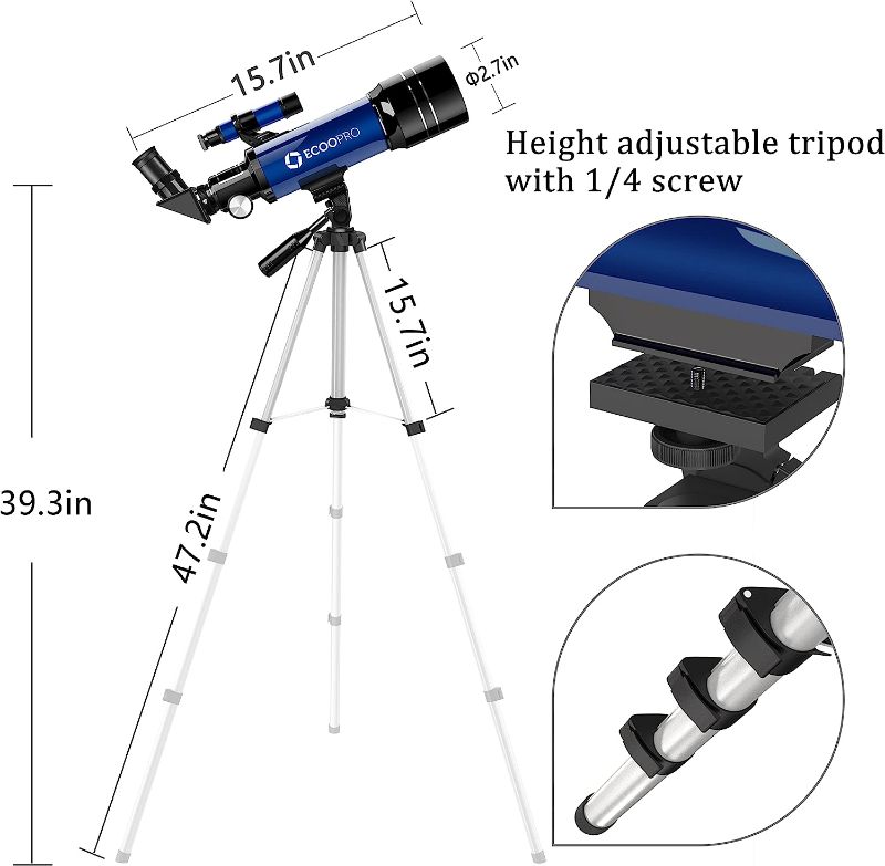 Photo 1 of 
Telescope for Kids Beginners Adults, 70mm Astronomy Refractor Telescope with Adjustable Tripod - Perfect Telescope Gift for Kids