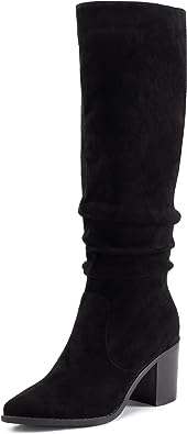 Photo 1 of Athlefit Womens Knee High Chunky Heel Boots Faux Suede Pointed Toe Side Zipper Boots   SIZE 10
