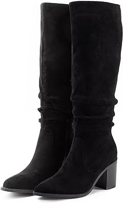 Photo 1 of Athlefit Womens Knee High Chunky Heel Boots Faux Suede Pointed Toe Side Zipper Boots  SIZE 10
