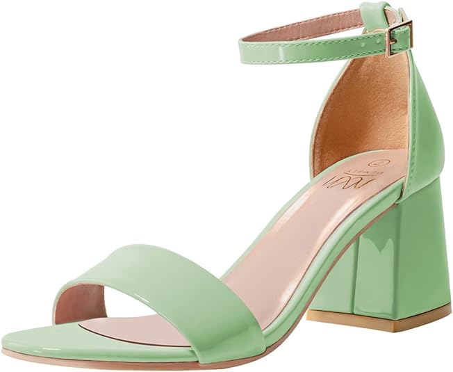 Photo 1 of DCMBLY Women's Chunky Heels Open Toe Block Heels Low Heel Dress Shoes for Wedding with Patent Leather Sandal   SIZE 8
