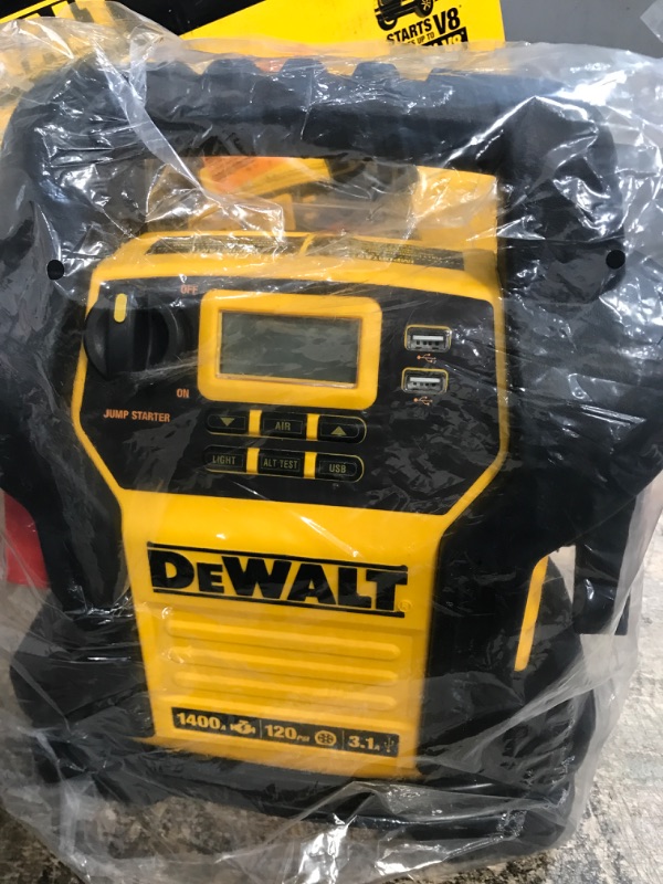 Photo 2 of DEWALT DXAEJ14 Digital Portable Power Station Jump Starter: 1400 Peak/700 Instant Amps, 120 PSI Digital Air Compressor, 3.1A USB Ports, Battery Clamps , Yellow