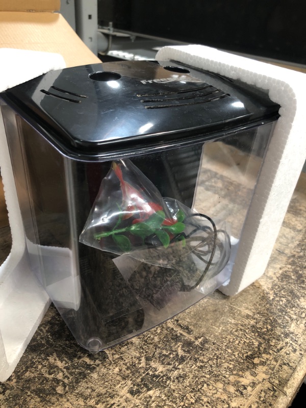 Photo 2 of 1.2Gallon Betta Aquarium Starter Kits Square Fish Tank with LED Light and Filter Pump Black