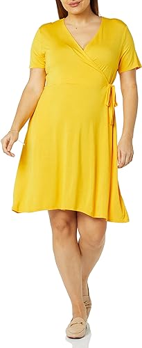 Photo 1 of Amazon Essentials Women's Cap-Sleeve Faux-Wrap Dress
