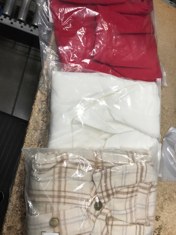 Photo 1 of Assorted clothing bundle 3 pcs Red Blazer,  White Blazer and  Flannel